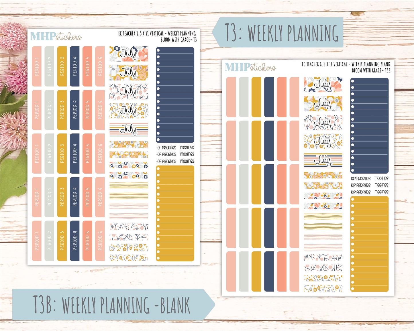 JULY Stickers for EC Teacher Lesson Planner - Vertical Layout. 2026 Collection "Bloom with Grace" || ECTV
