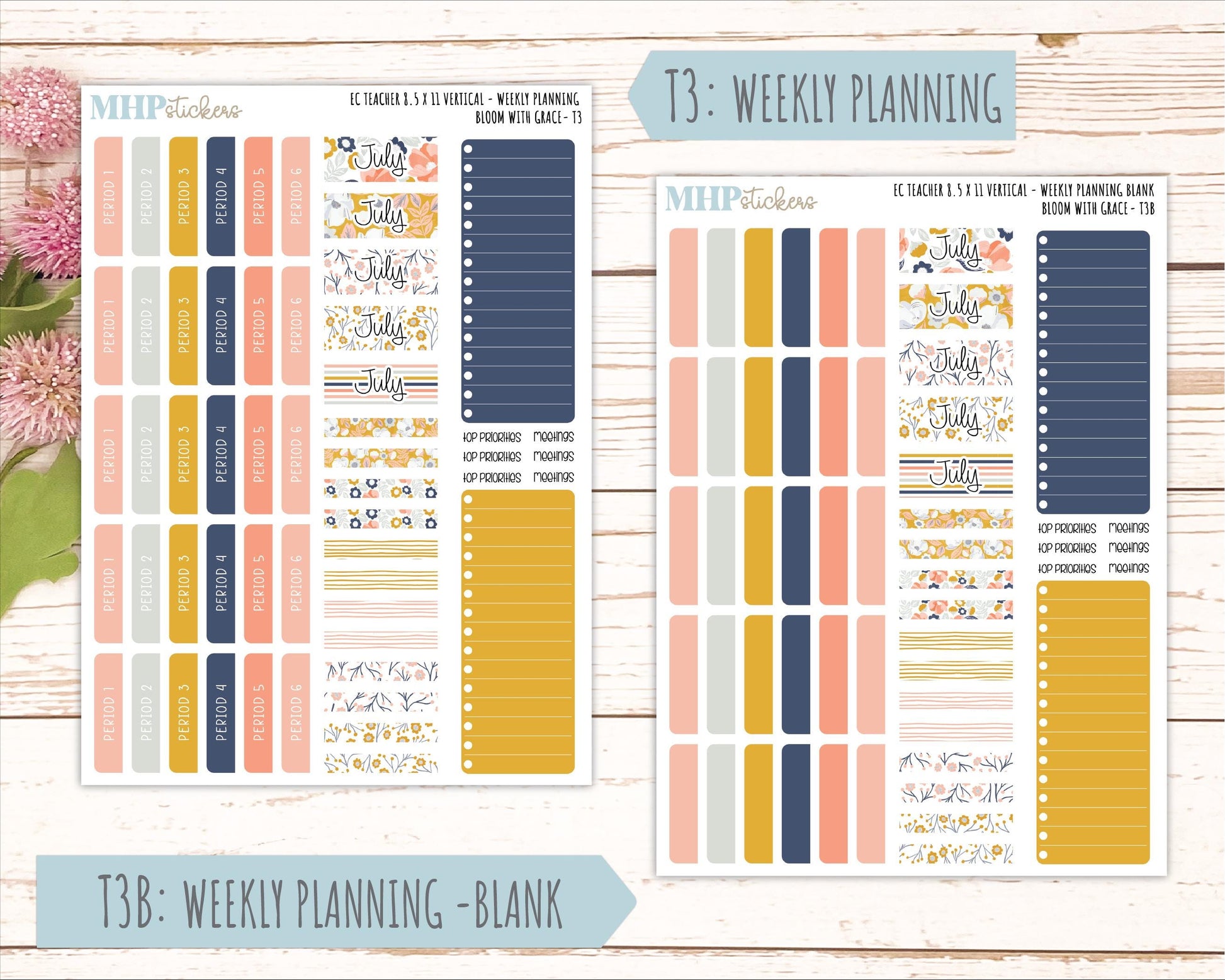 JULY Stickers for EC Teacher Lesson Planner - Vertical Layout. 2026 Collection "Bloom with Grace" || ECTV