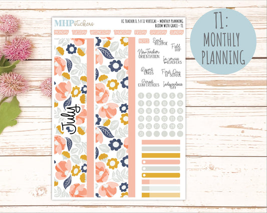 JULY Stickers for EC Teacher Lesson Planner - Vertical Layout. 2026 Collection "Bloom with Grace" || ECTV