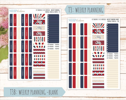 JULY Stickers for EC Teacher Lesson Planner - Vertical Layout. 2026 Collection "Vintage Stars & Stripes" || ECTV
