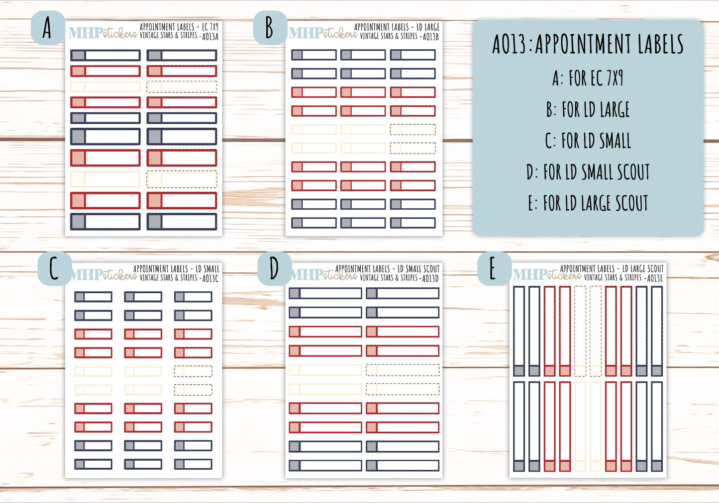 Basic Labels & Habit Trackers. ADD-Ons for Monthly Kits "Vintage Stars and Stripes" || AOBL