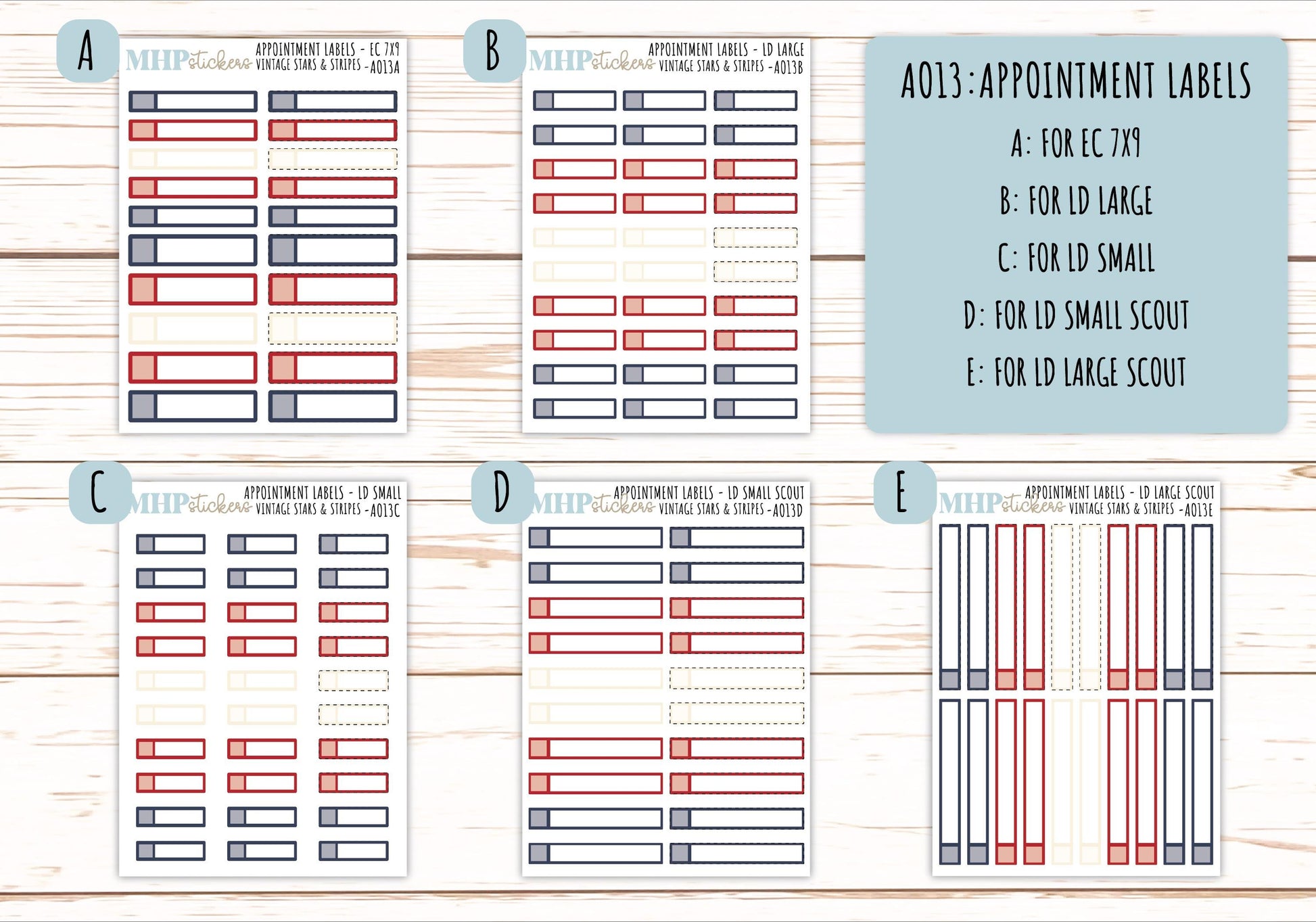 Basic Labels & Habit Trackers. ADD-Ons for Monthly Kits "Vintage Stars and Stripes" || AOBL