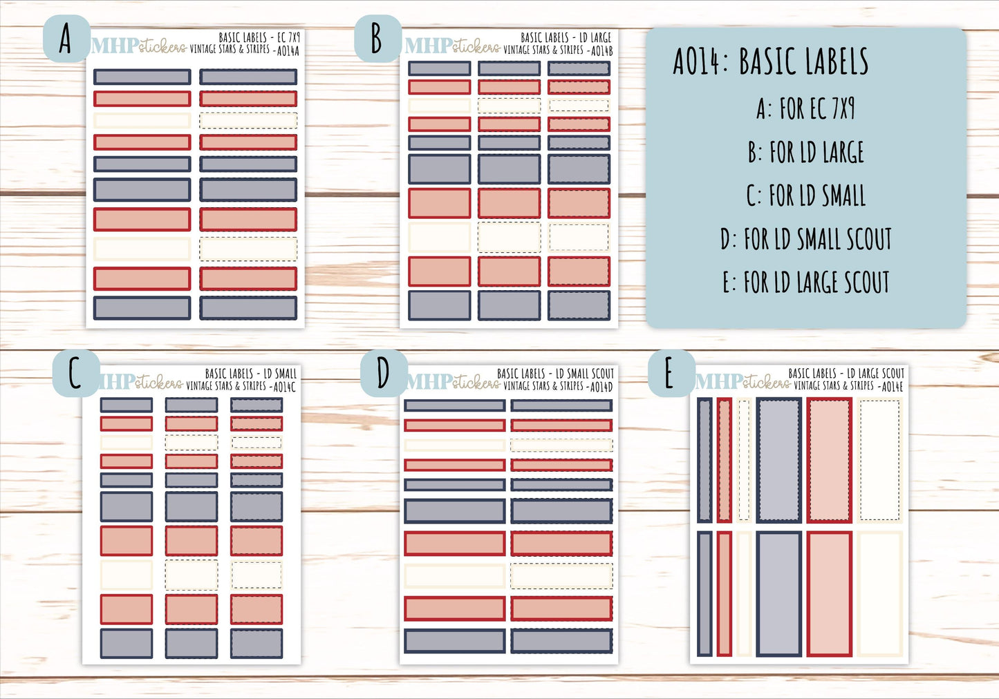 Basic Labels & Habit Trackers. ADD-Ons for Monthly Kits "Vintage Stars and Stripes" || AOBL