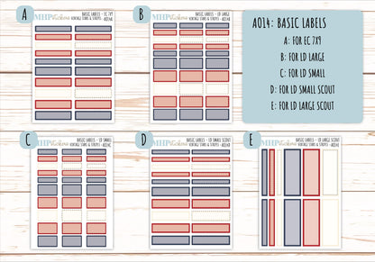 Basic Labels & Habit Trackers. ADD-Ons for Monthly Kits "Vintage Stars and Stripes" || AOBL