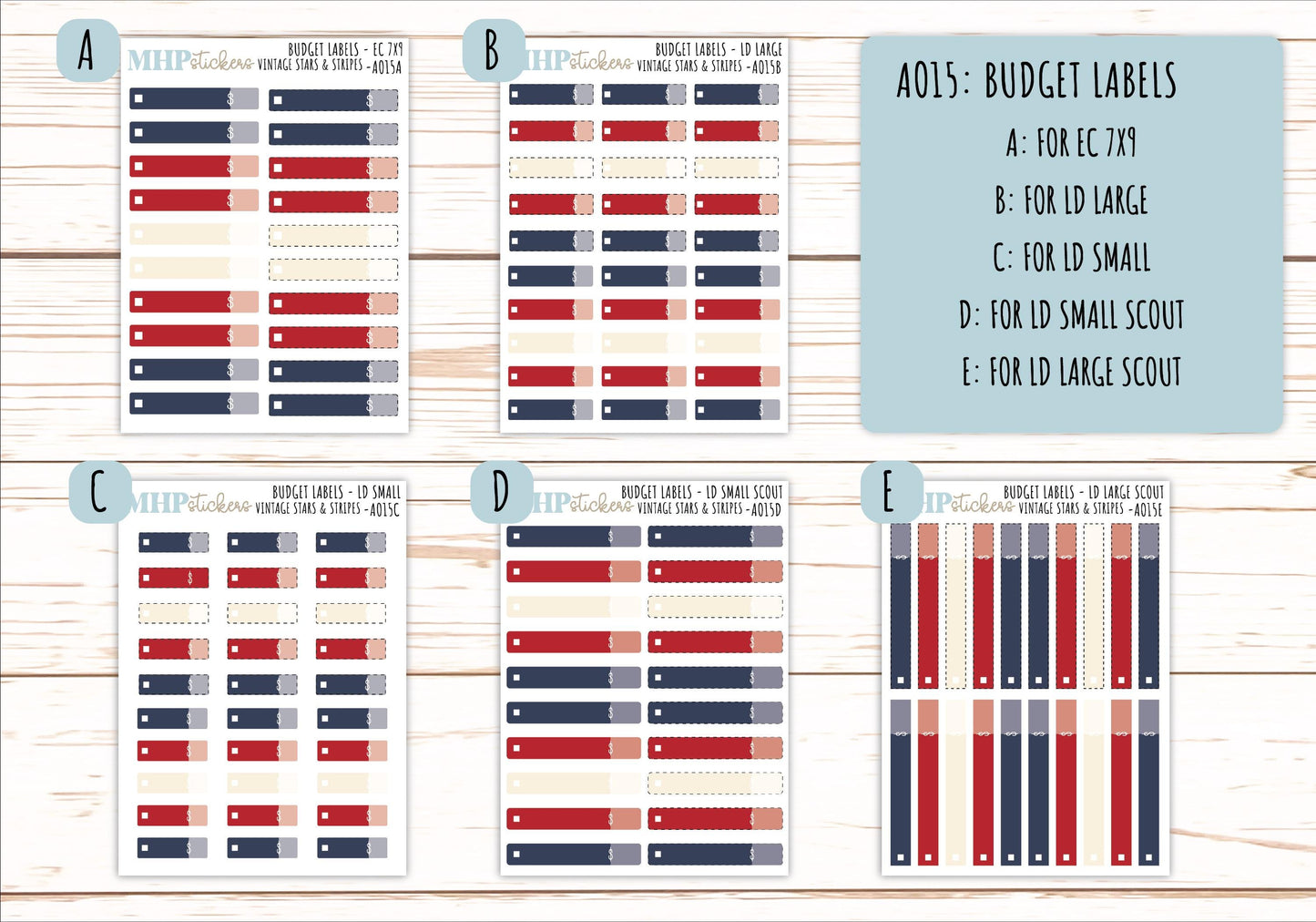 Basic Labels & Habit Trackers. ADD-Ons for Monthly Kits "Vintage Stars and Stripes" || AOBL