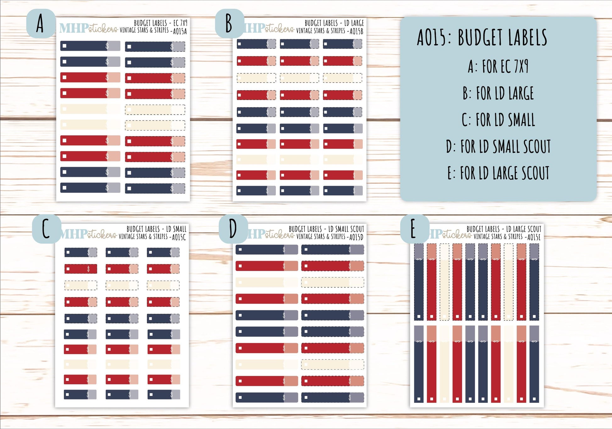 Basic Labels & Habit Trackers. ADD-Ons for Monthly Kits "Vintage Stars and Stripes" || AOBL