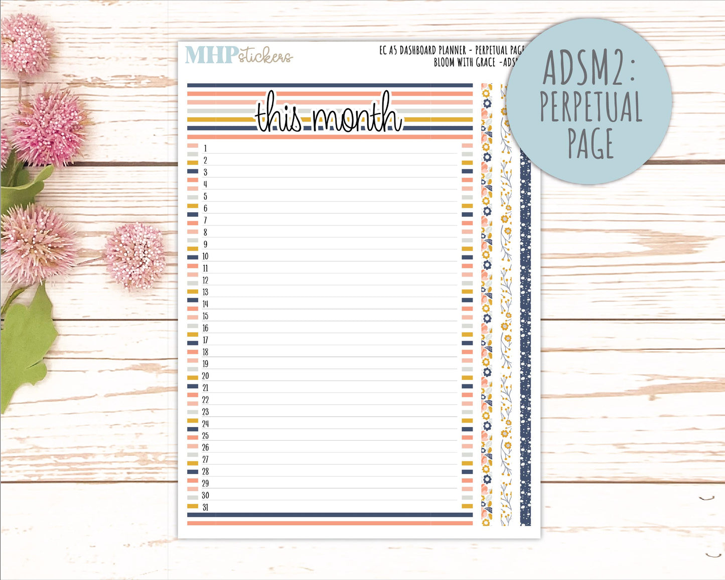JULY Monthly Kit for A5 Erin Condren Dashboard Planners. 2026 Collection "Bloom with Grace" || ECADS
