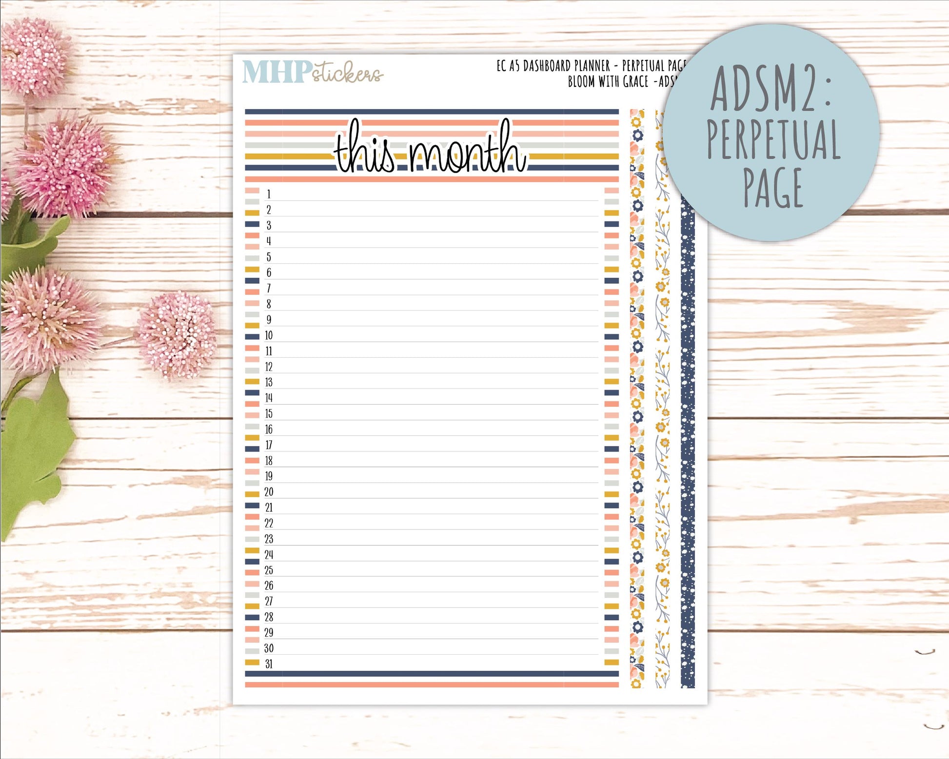 JULY Monthly Kit for A5 Erin Condren Dashboard Planners. 2026 Collection "Bloom with Grace" || ECADS