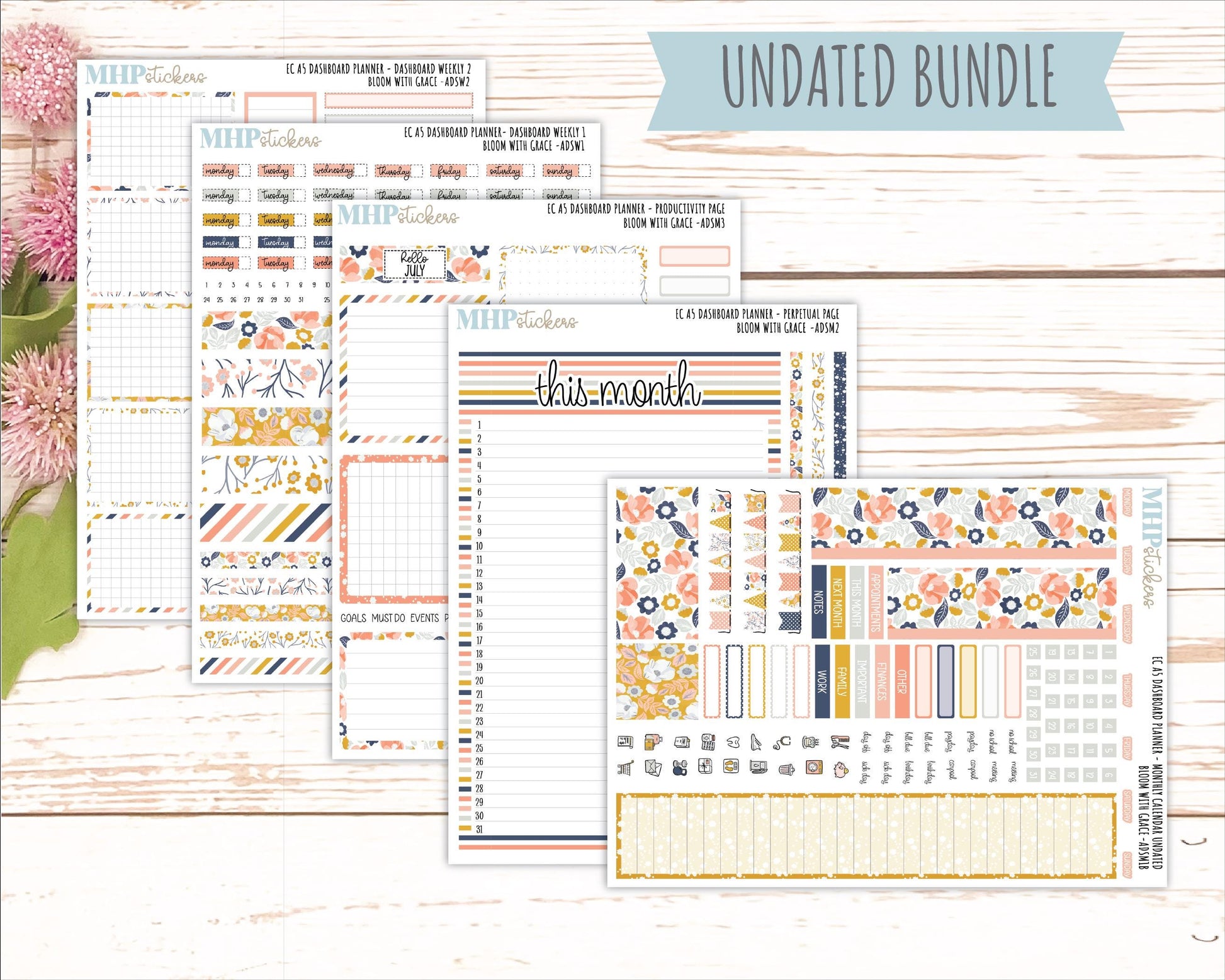 JULY Monthly Kit for A5 Erin Condren Dashboard Planners. 2026 Collection "Bloom with Grace" || ECADS