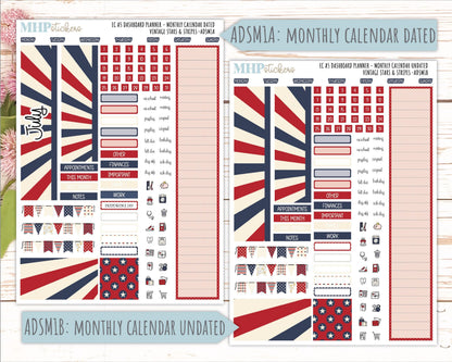 JULY Monthly Kit for A5 Erin Condren Dashboard Planners. 2026 Collection "Vintage Stars & Stripes" || ECADS