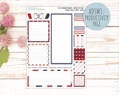 JULY Monthly Kit for A5 Erin Condren Dashboard Planners. 2026 Collection "Vintage Stars & Stripes" || ECADS