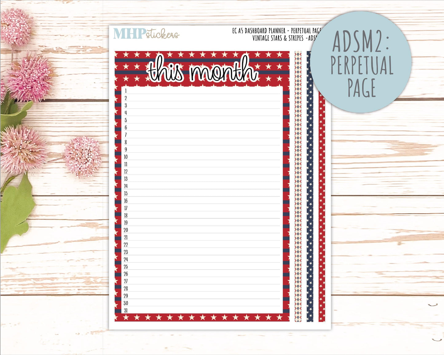 JULY Monthly Kit for A5 Erin Condren Dashboard Planners. 2026 Collection "Vintage Stars & Stripes" || ECADS