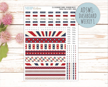 JULY Monthly Kit for A5 Erin Condren Dashboard Planners. 2026 Collection "Vintage Stars & Stripes" || ECADS