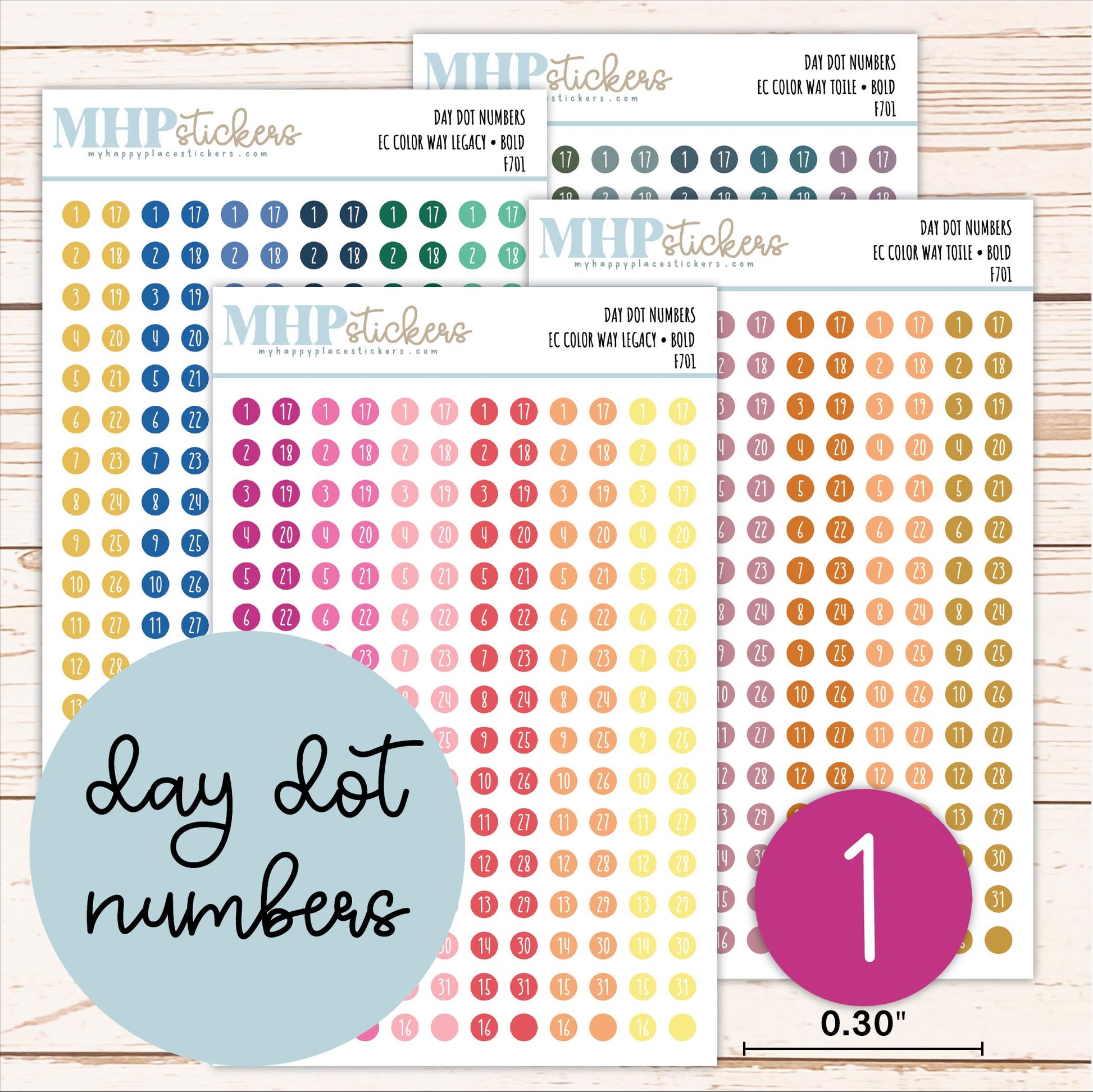 Day Dot Numbers for planners. New 2026 EC Color Ways. || F701