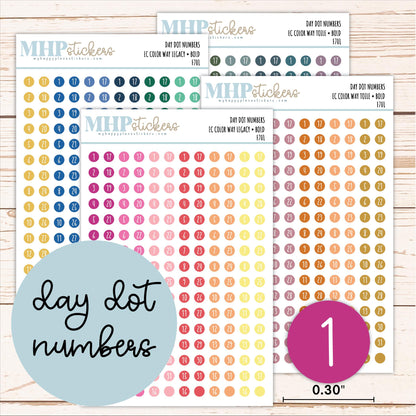 Day Dot Numbers for planners. New 2026 EC Color Ways. || F701