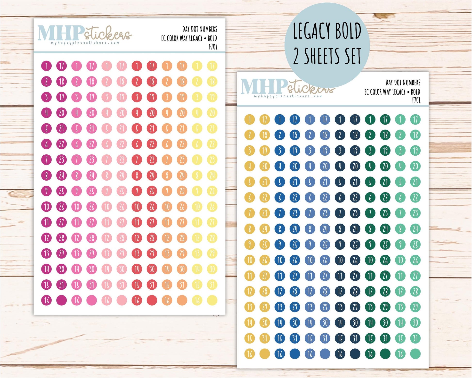 Day Dot Numbers for planners. New 2026 EC Color Ways. || F701