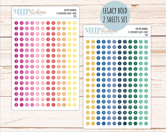 Day Dot Numbers for planners. New 2026 EC Color Ways. || F701