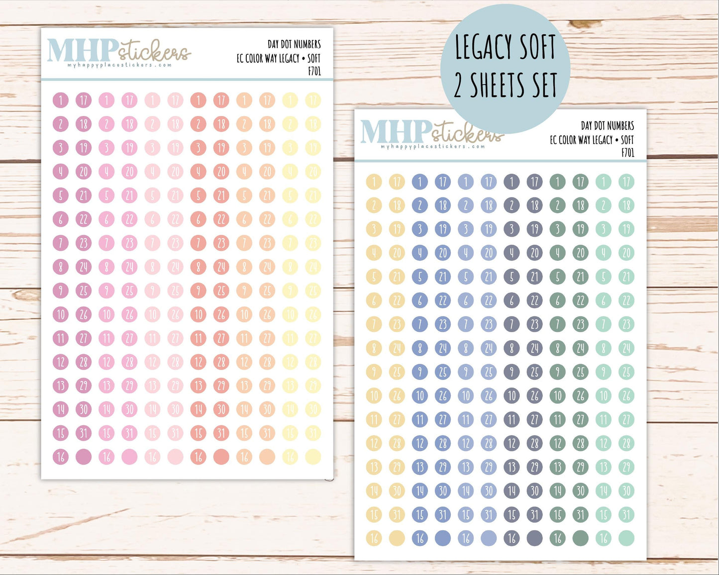 Day Dot Numbers for planners. New 2026 EC Color Ways. || F701