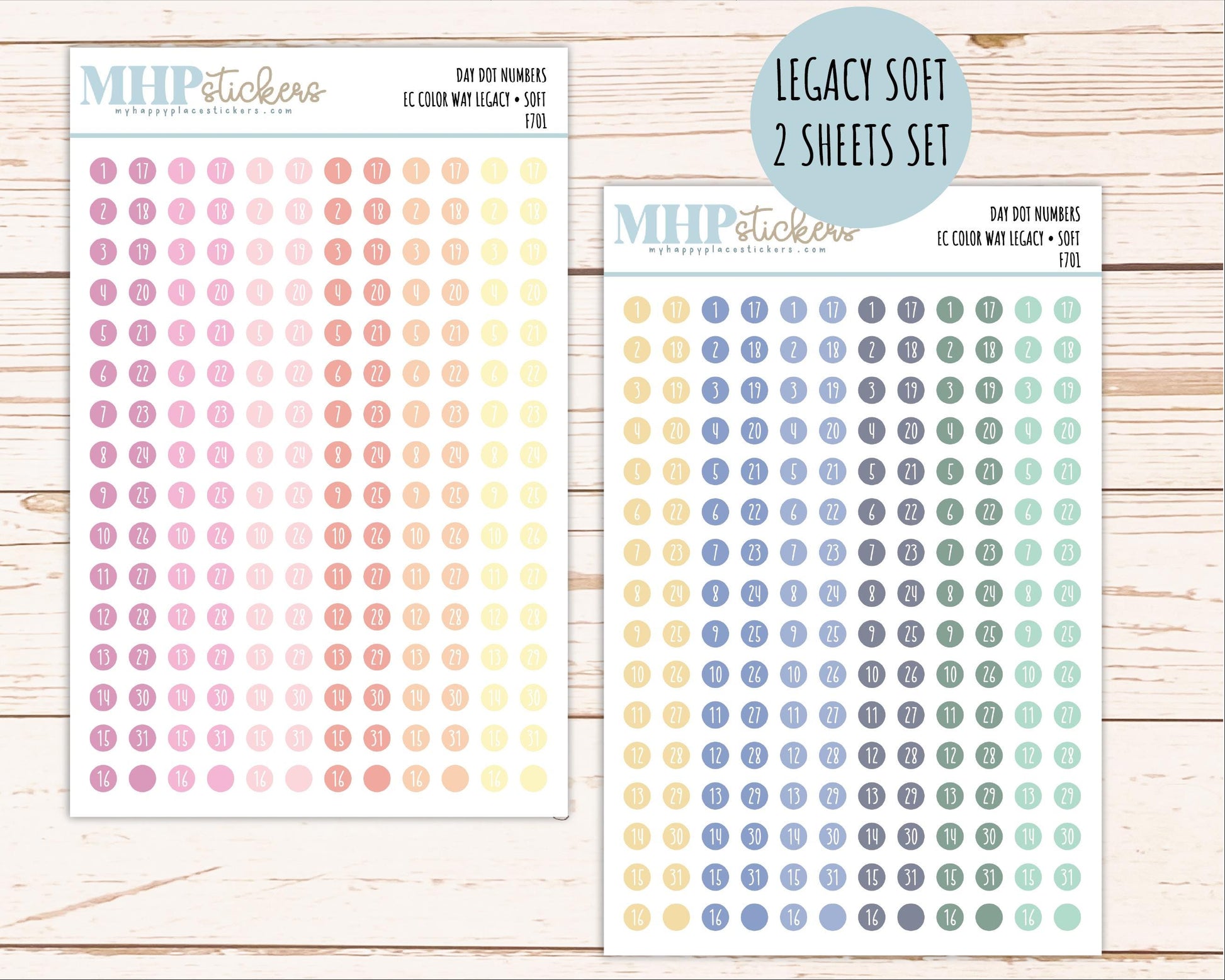 Day Dot Numbers for planners. New 2026 EC Color Ways. || F701