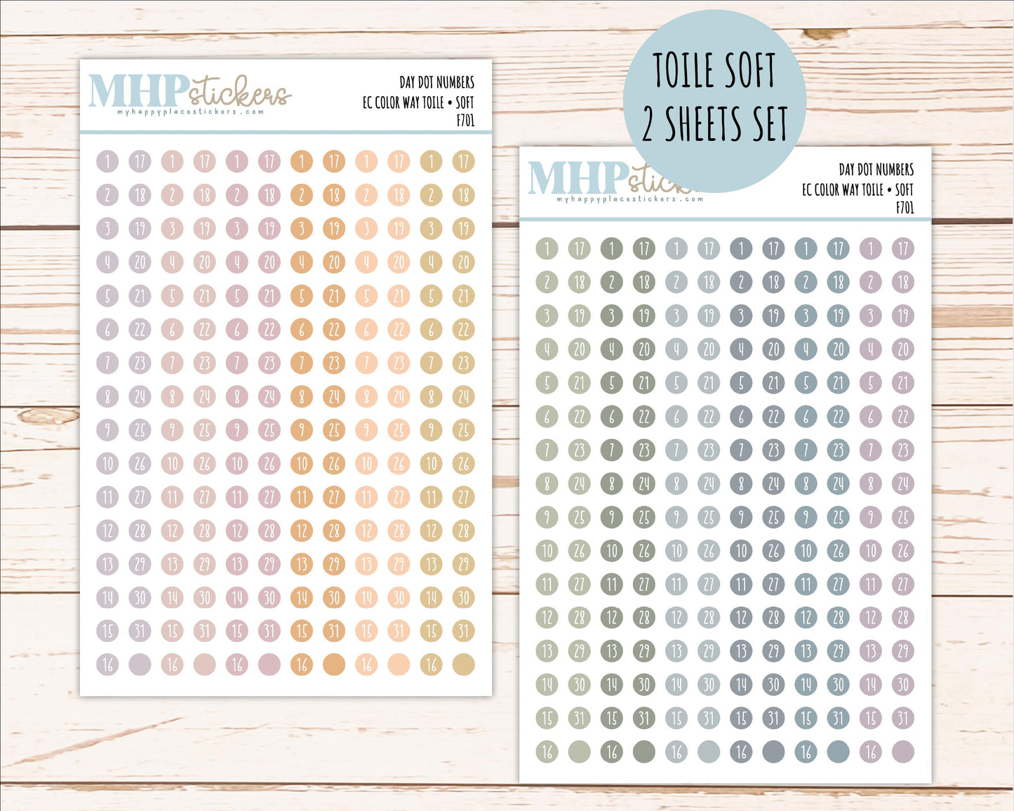 Day Dot Numbers for planners. New 2026 EC Color Ways. || F701