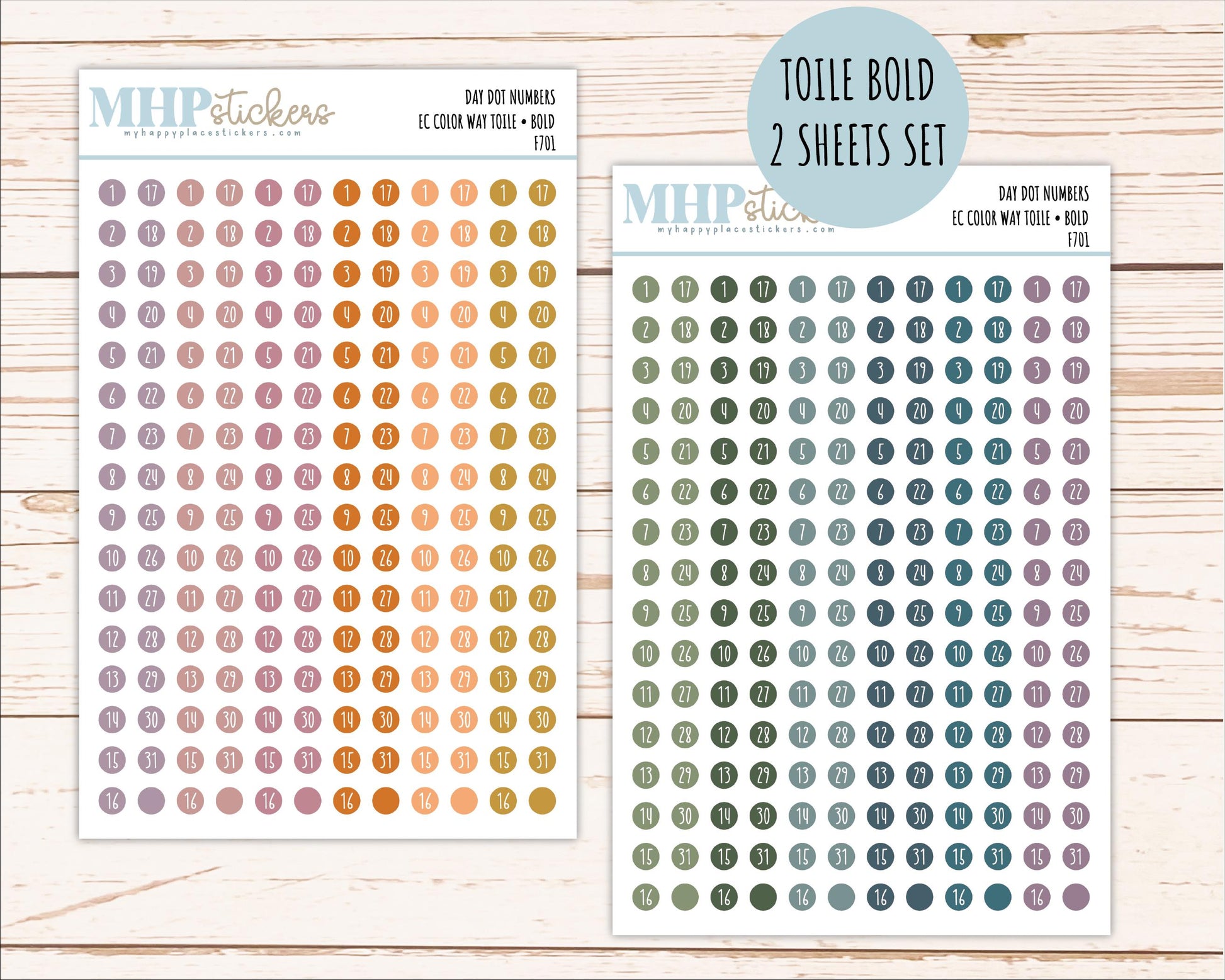 Day Dot Numbers for planners. New 2026 EC Color Ways. || F701
