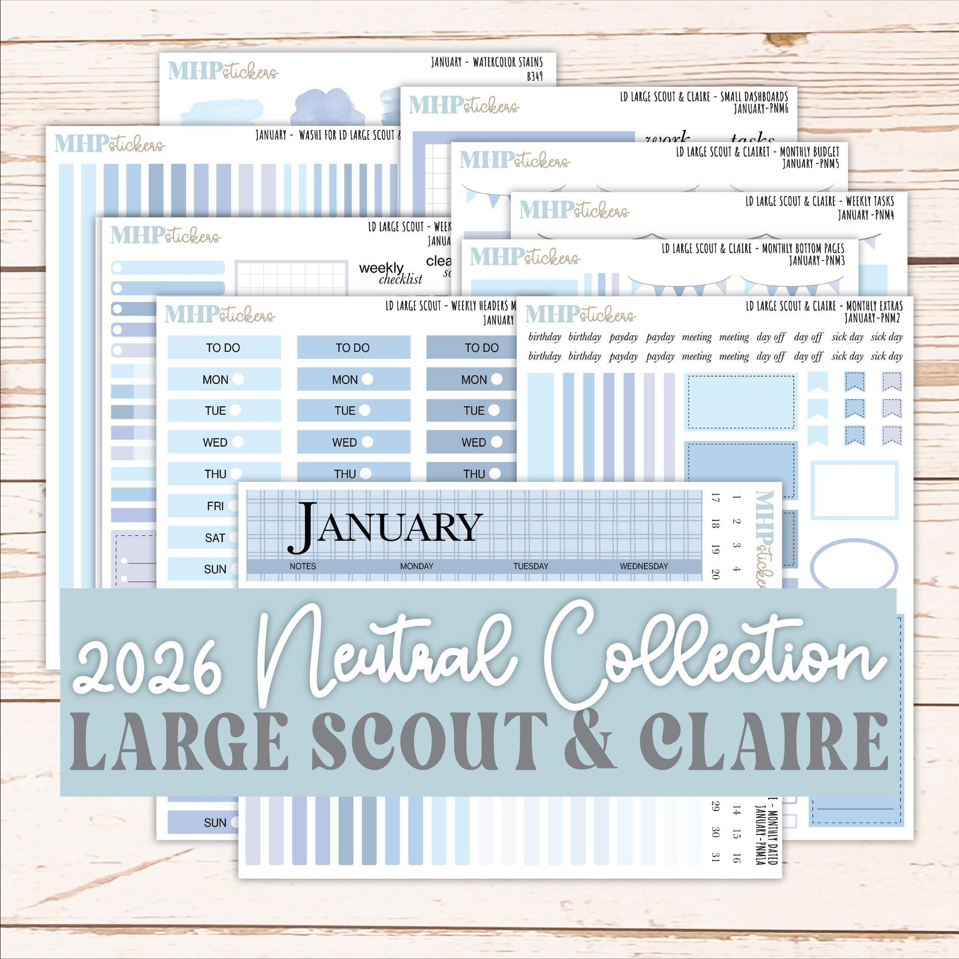 JANUARY Neutral Color Stickers for the Large Scout & Claire Laurel Denise Planners || PTN26