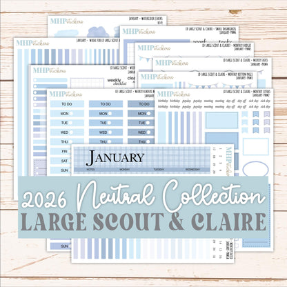 JANUARY Neutral Color Stickers for the Large Scout & Claire Laurel Denise Planners || PTN26