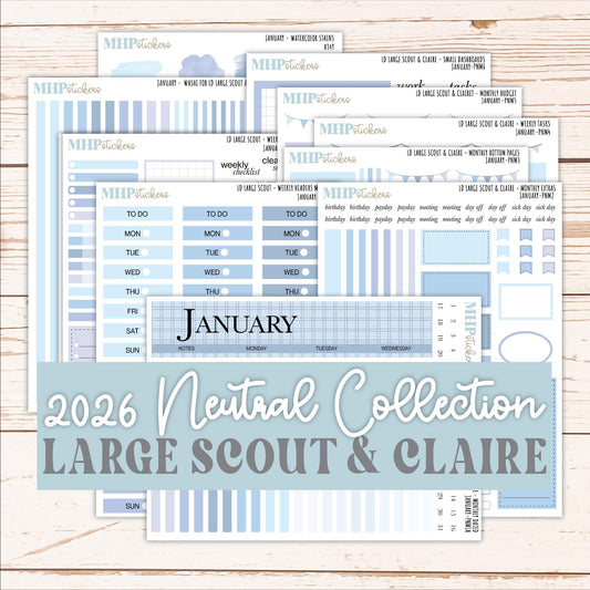 JANUARY Neutral Color Stickers for the Large Scout & Claire Laurel Denise Planners || PTN26