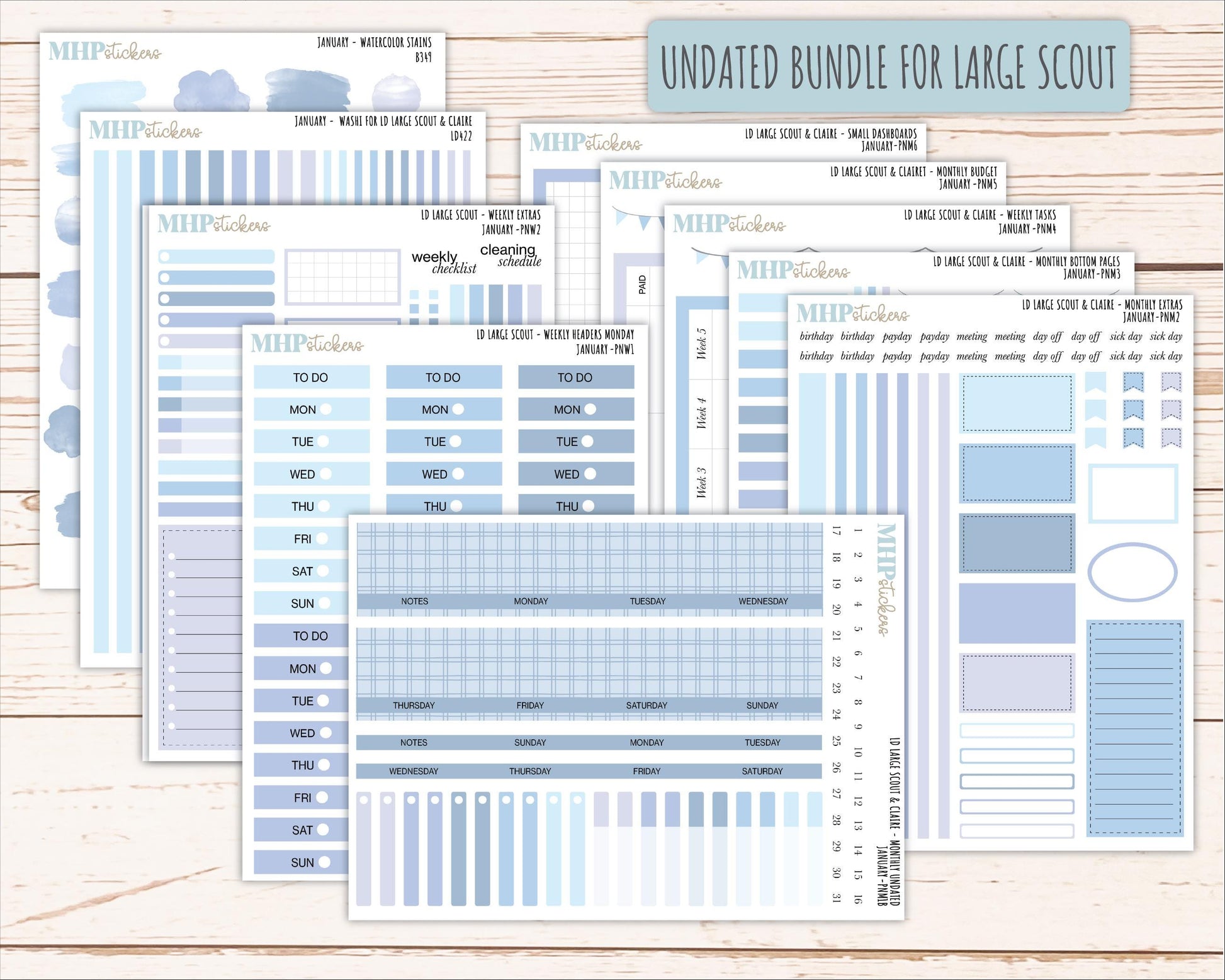 JANUARY Neutral Color Stickers for the Large Scout & Claire Laurel Denise Planners || PTN26