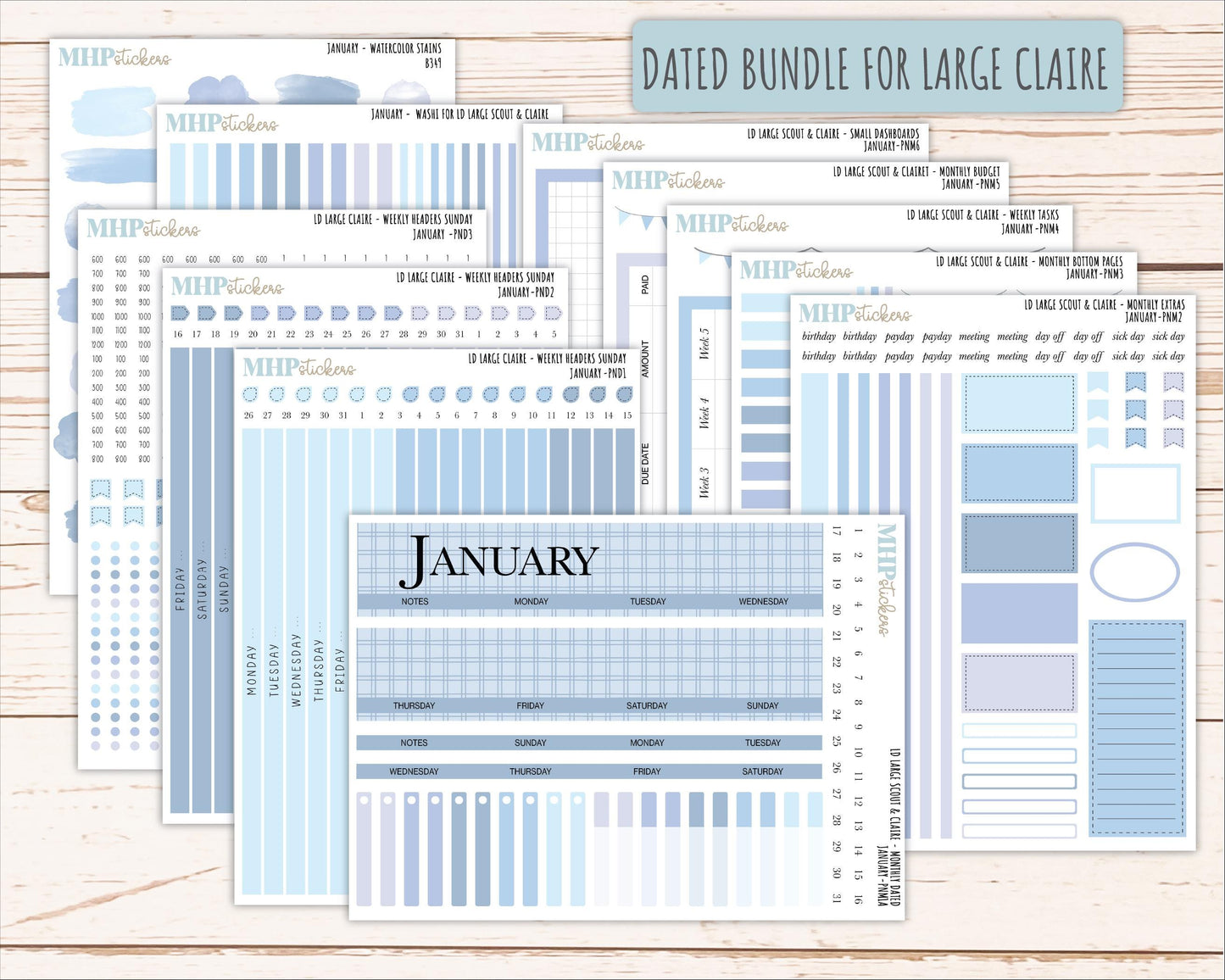JANUARY Neutral Color Stickers for the Large Scout & Claire Laurel Denise Planners || PTN26