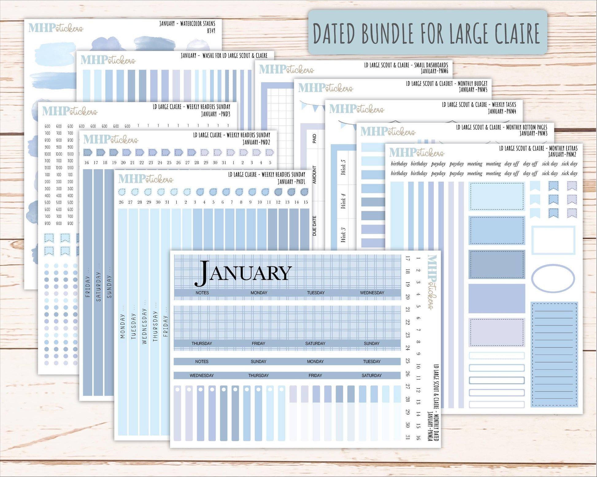 JANUARY Neutral Color Stickers for the Large Scout & Claire Laurel Denise Planners || PTN26