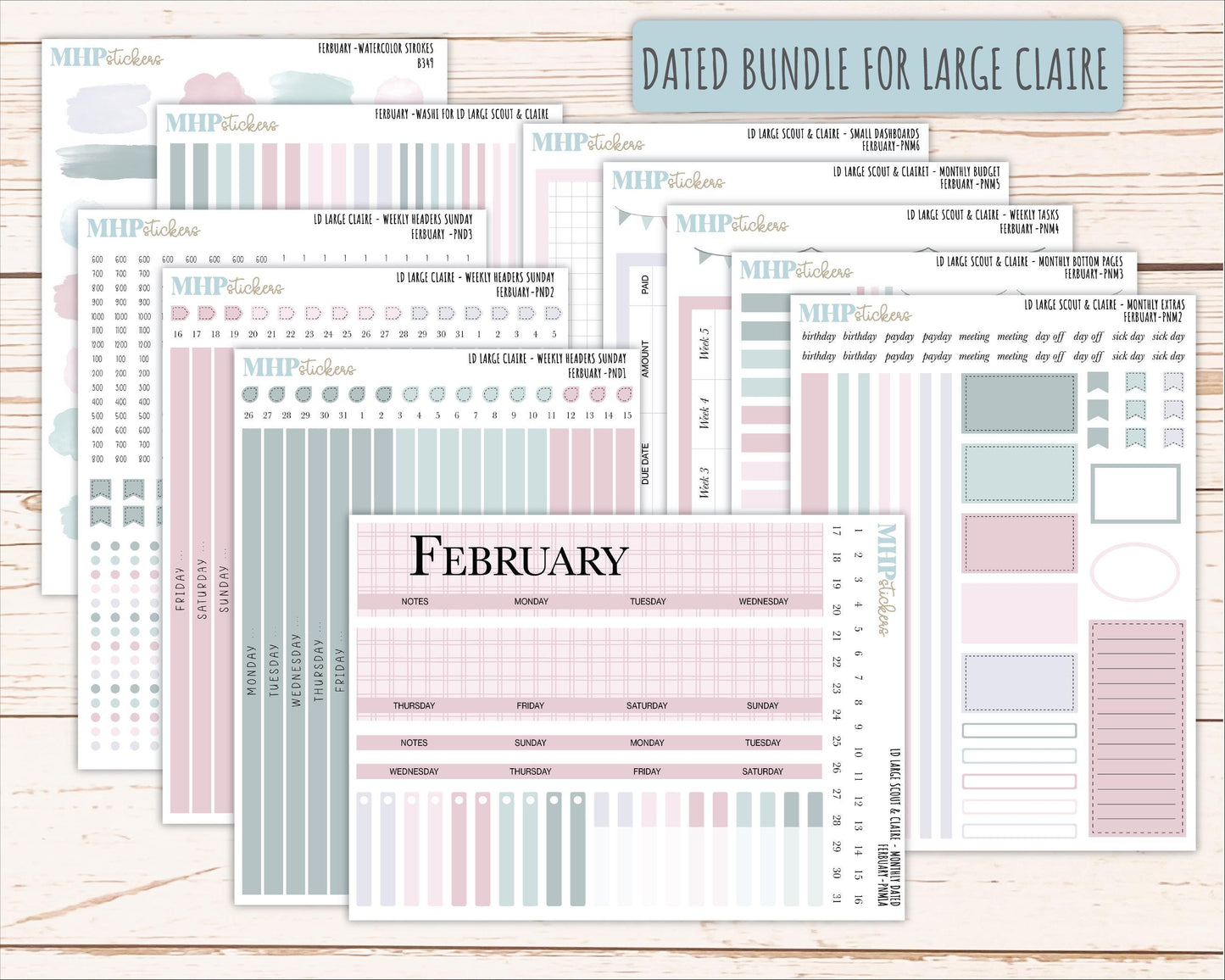 FEBRUARY Neutral Color Stickers for the Large Scout & Claire Laurel Denise Planners || PTN26