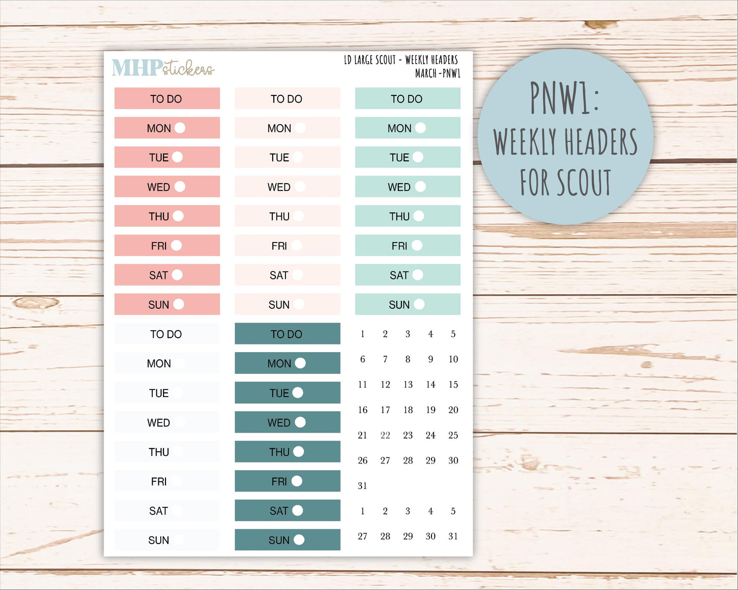 MARCH Neutral Color Stickers for the Large Scout & Claire Laurel Denise Planners || PTN26