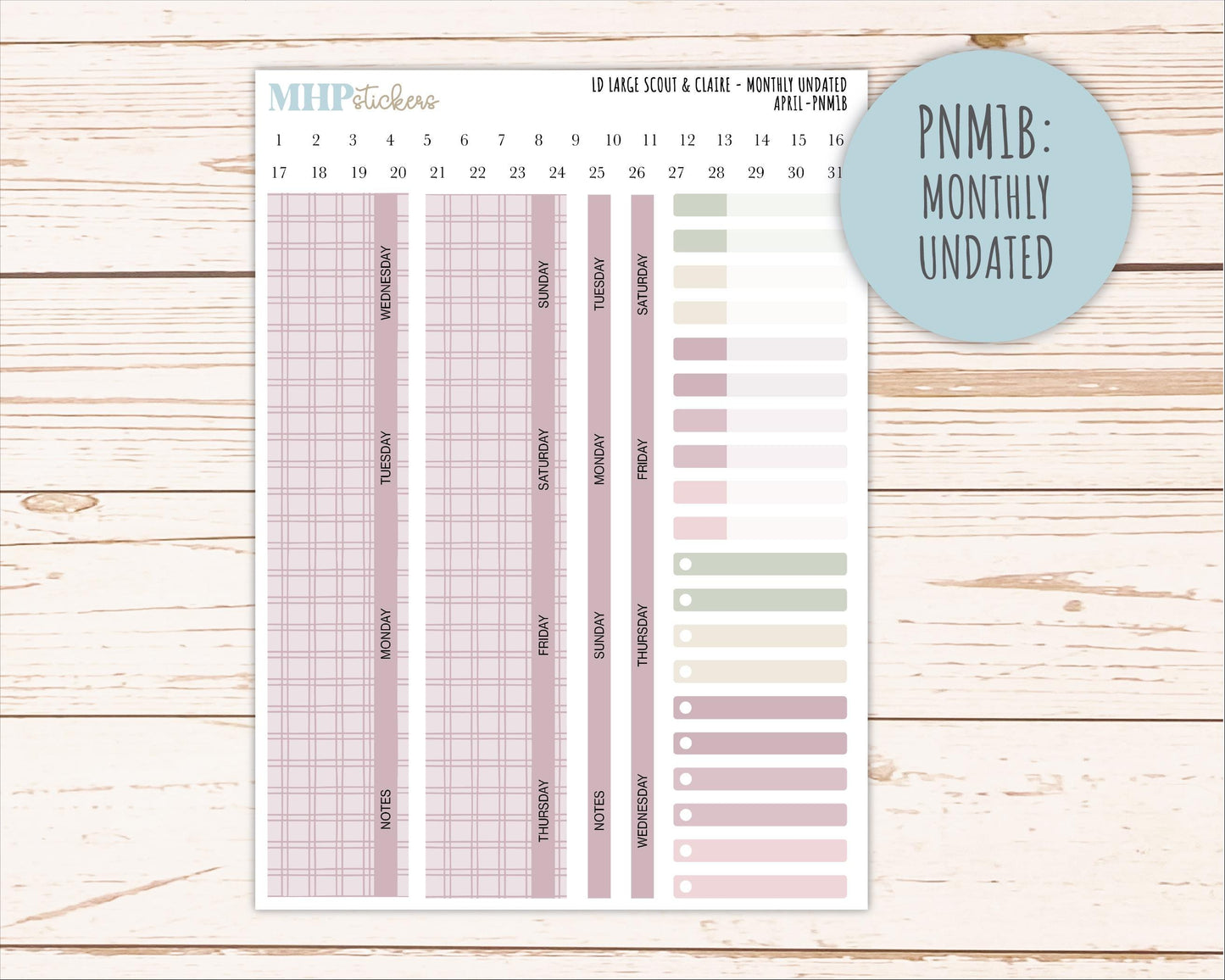 APRIL Neutral Color Stickers for the Large Scout & Claire Laurel Denise Planners || PTN26