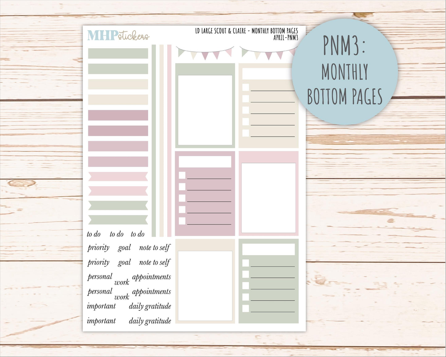 APRIL Neutral Color Stickers for the Large Scout & Claire Laurel Denise Planners || PTN26