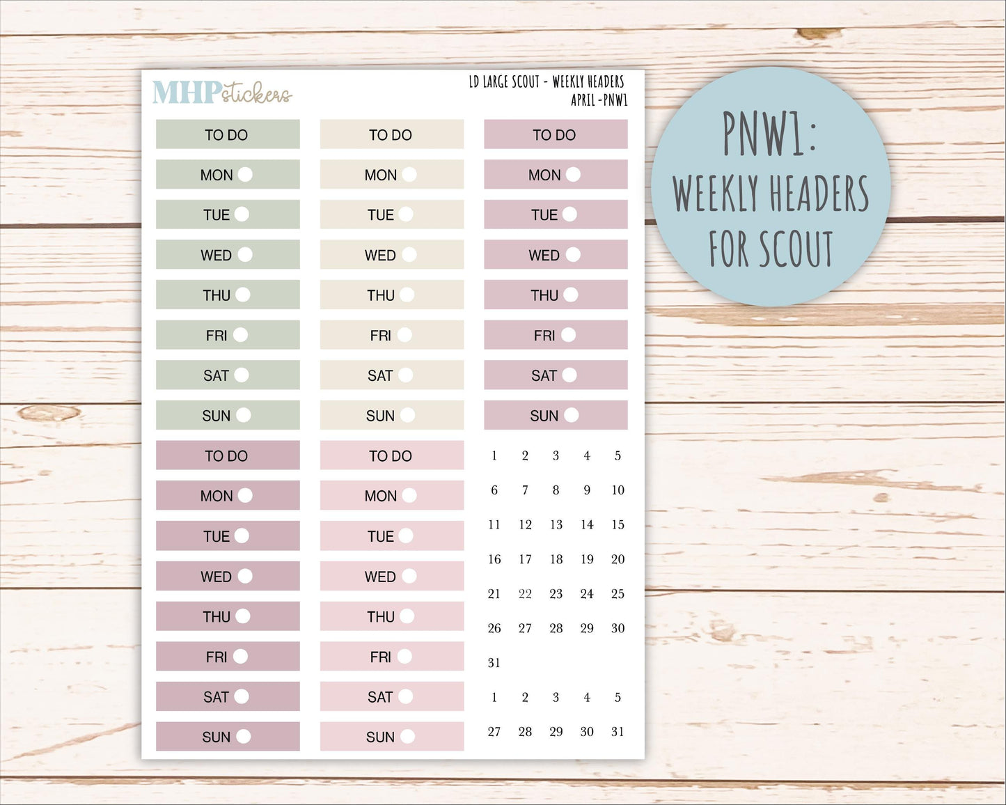 APRIL Neutral Color Stickers for the Large Scout & Claire Laurel Denise Planners || PTN26