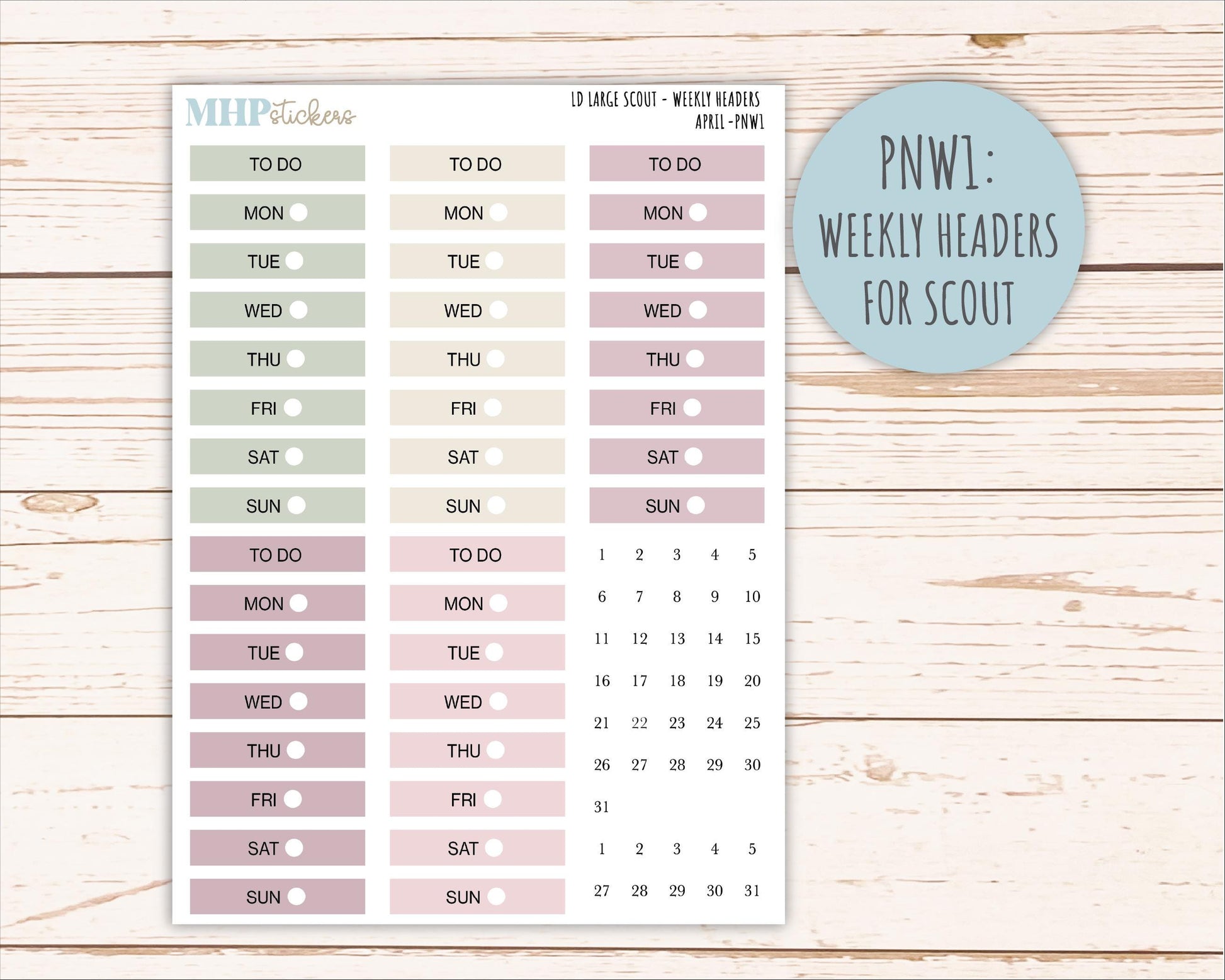 APRIL Neutral Color Stickers for the Large Scout & Claire Laurel Denise Planners || PTN26