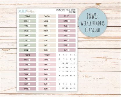 APRIL Neutral Color Stickers for the Large Scout & Claire Laurel Denise Planners || PTN26