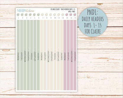 APRIL Neutral Color Stickers for the Large Scout & Claire Laurel Denise Planners || PTN26