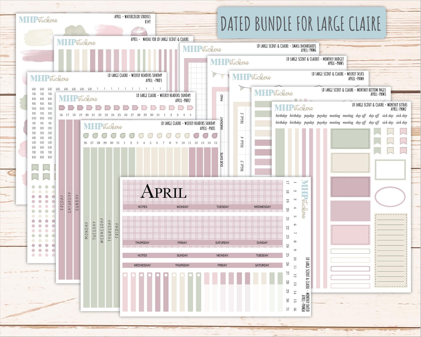 APRIL Neutral Color Stickers for the Large Scout & Claire Laurel Denise Planners || PTN26