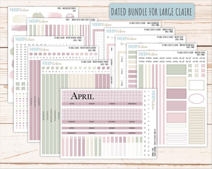 APRIL Neutral Color Stickers for the Large Scout & Claire Laurel Denise Planners || PTN26