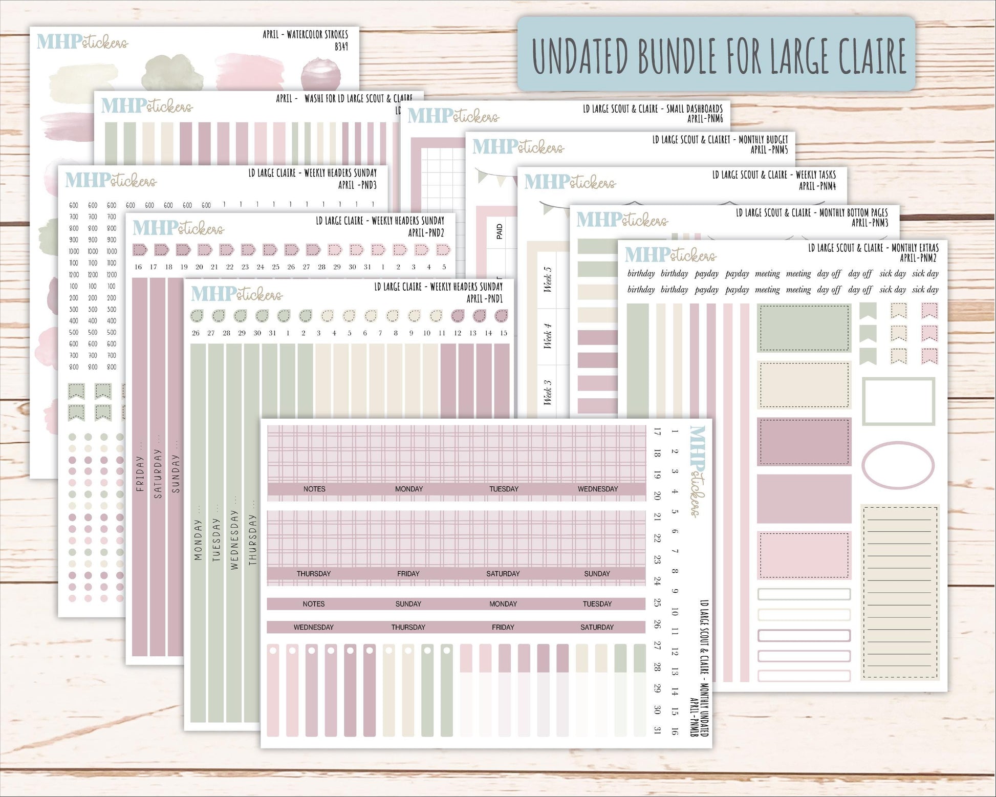 APRIL Neutral Color Stickers for the Large Scout & Claire Laurel Denise Planners || PTN26