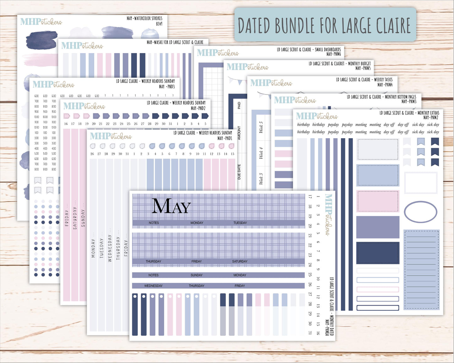 MAY Neutral Color Stickers for the Large Scout & Claire Laurel Denise Planners || PTN26
