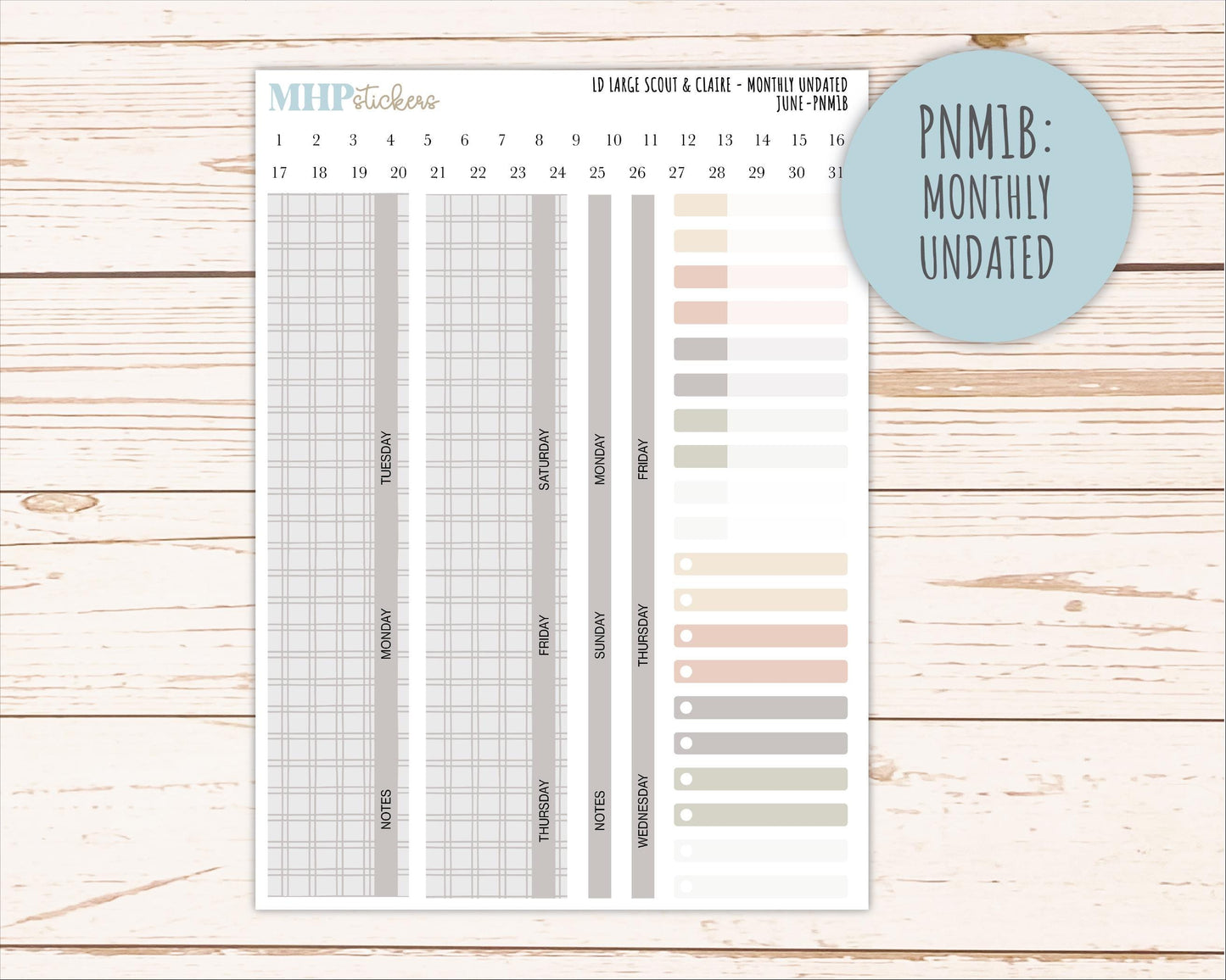 JUNE Neutral Color Stickers for the Large Scout & Claire Laurel Denise Planners || PTN26