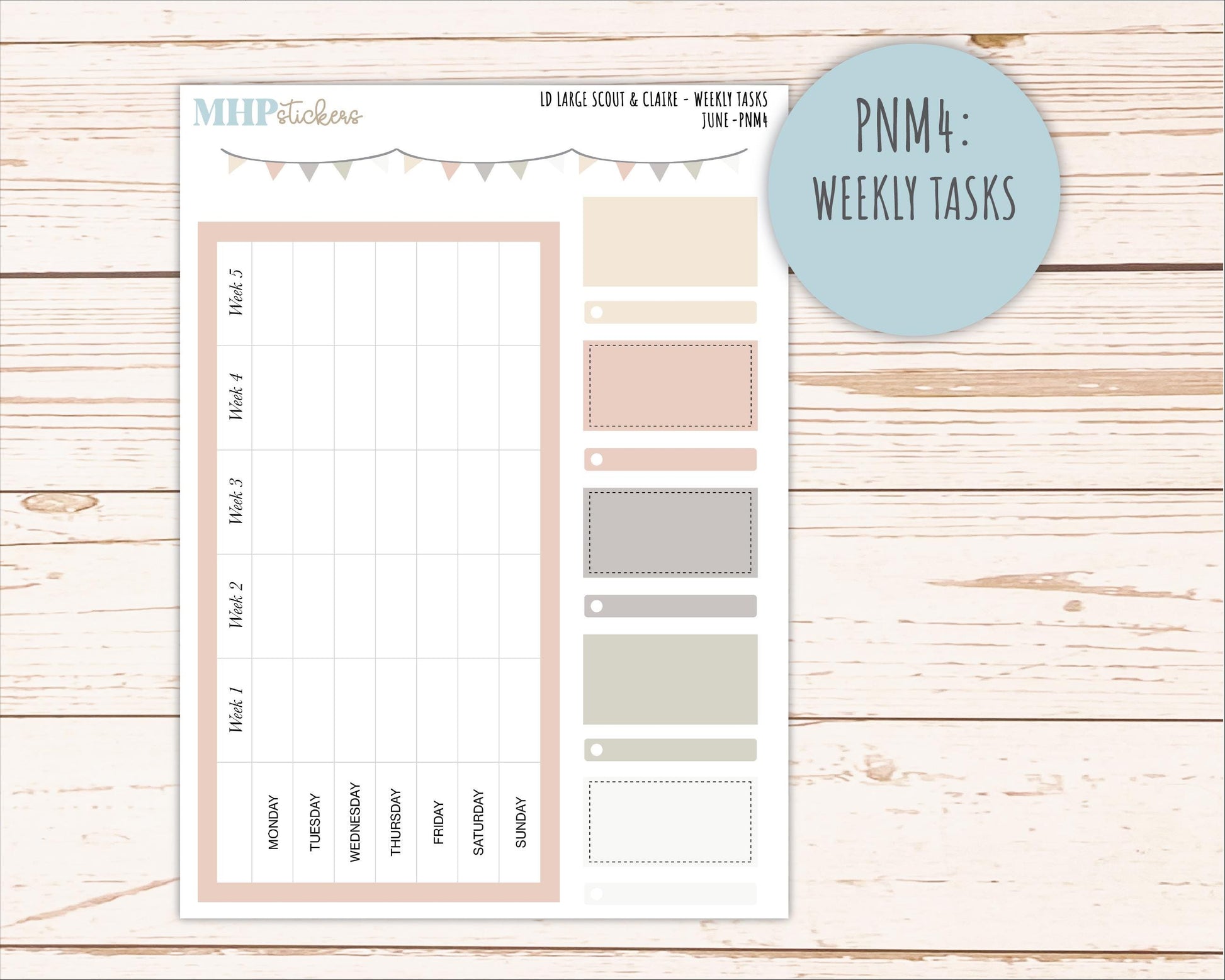 JUNE Neutral Color Stickers for the Large Scout & Claire Laurel Denise Planners || PTN26