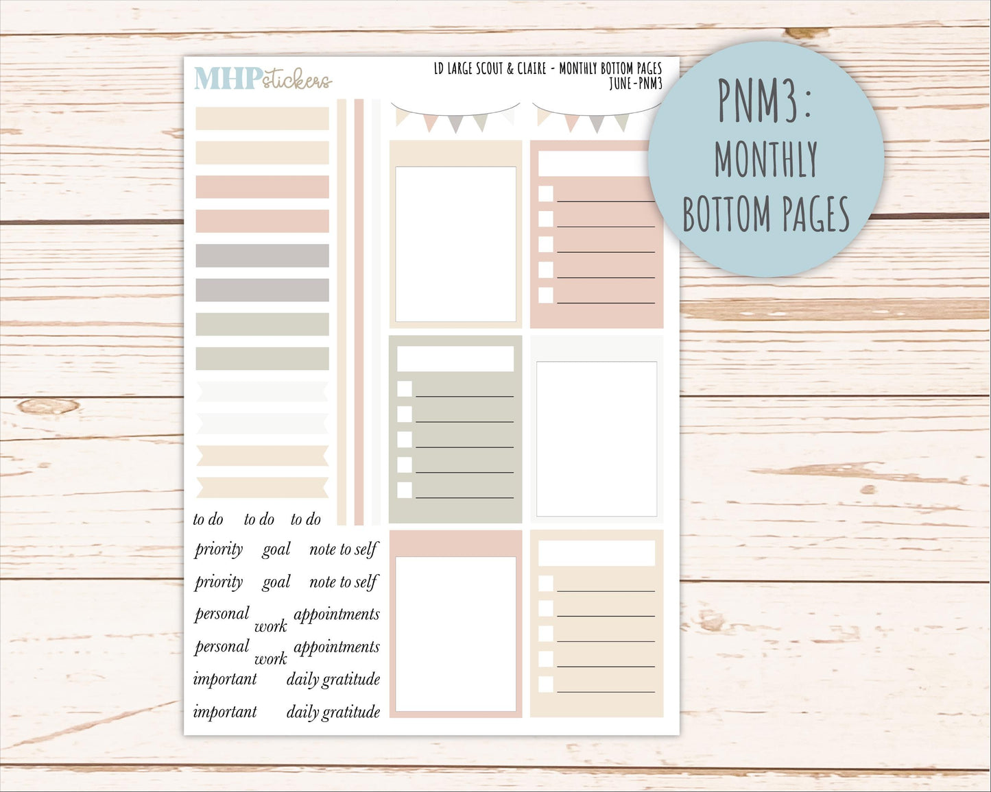 JUNE Neutral Color Stickers for the Large Scout & Claire Laurel Denise Planners || PTN26