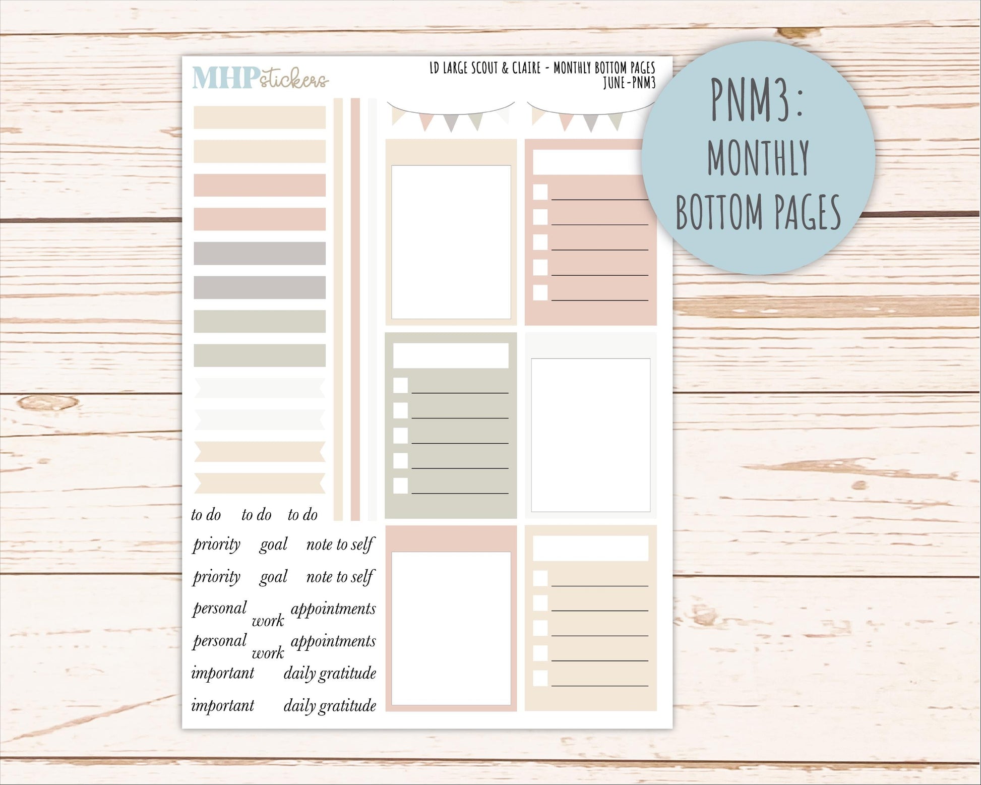 JUNE Neutral Color Stickers for the Large Scout & Claire Laurel Denise Planners || PTN26