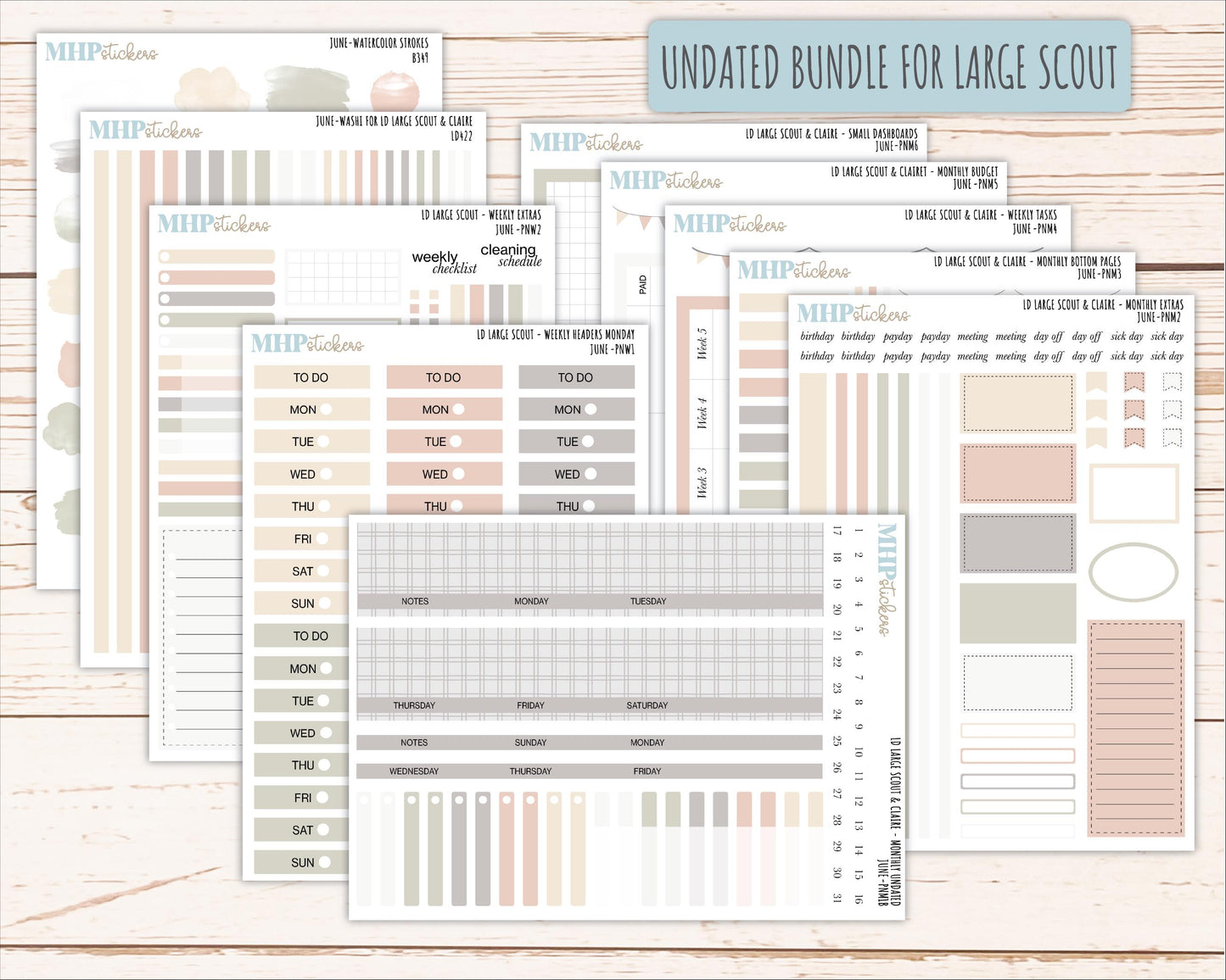 JUNE Neutral Color Stickers for the Large Scout & Claire Laurel Denise Planners || PTN26