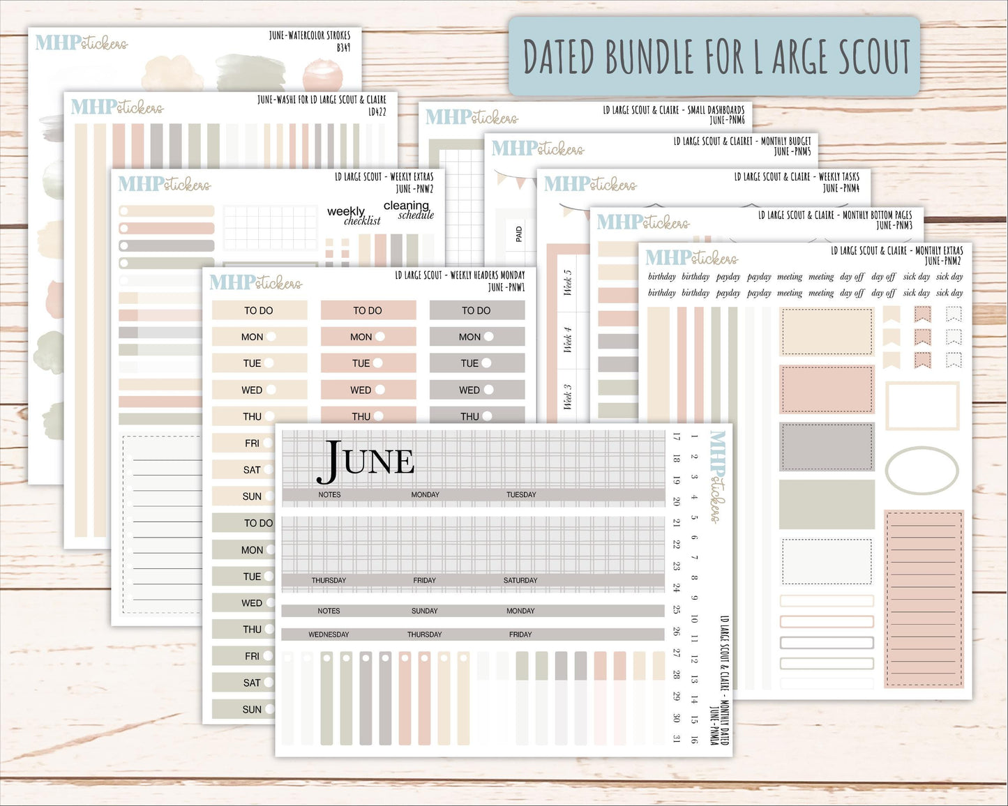 JUNE Neutral Color Stickers for the Large Scout & Claire Laurel Denise Planners || PTN26