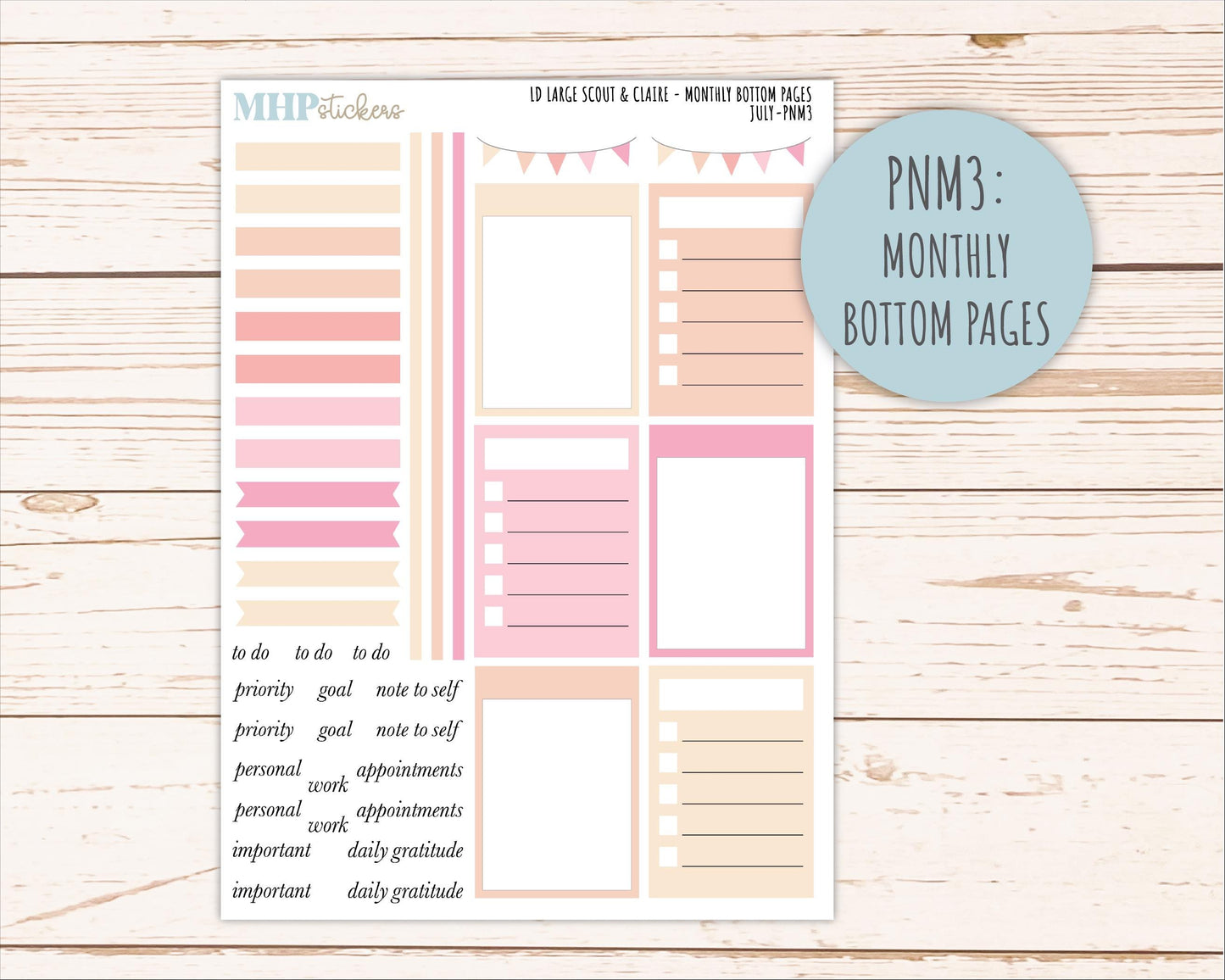 JULY Neutral Color Stickers for the Large Scout & Claire Laurel Denise Planners || PTN26